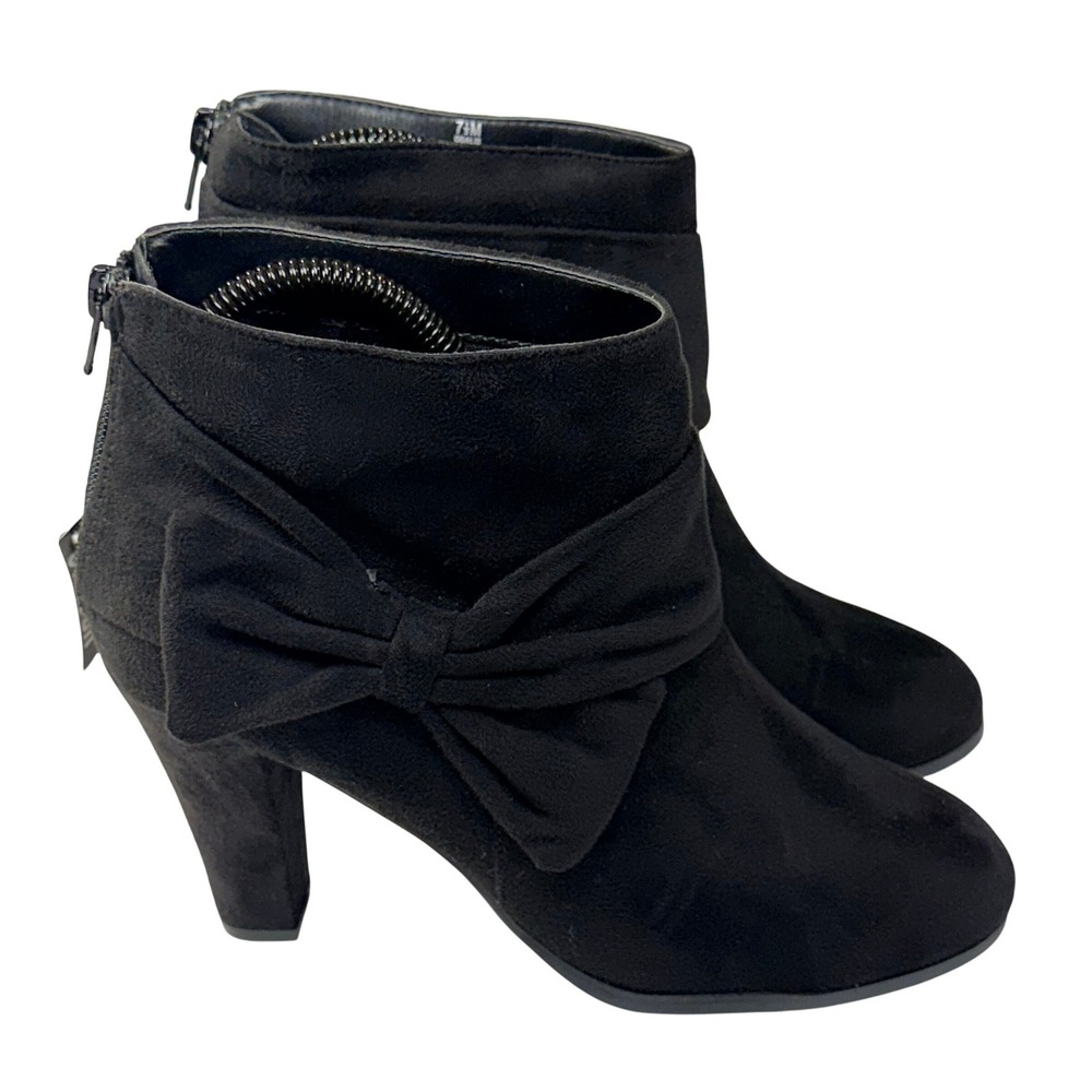 NEW Coach and Four Odalis Boot Womens 7.5 Black Suede Ankle Bow Zipper Coquette